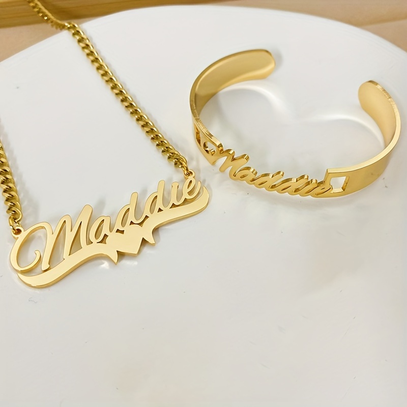 Personalized 18K Gold-Plated Cuban Link Jewelry Set